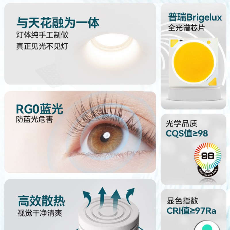 全光谱石膏灯射灯无边框led护眼智能客厅防眩光嵌入式预埋COB筒灯