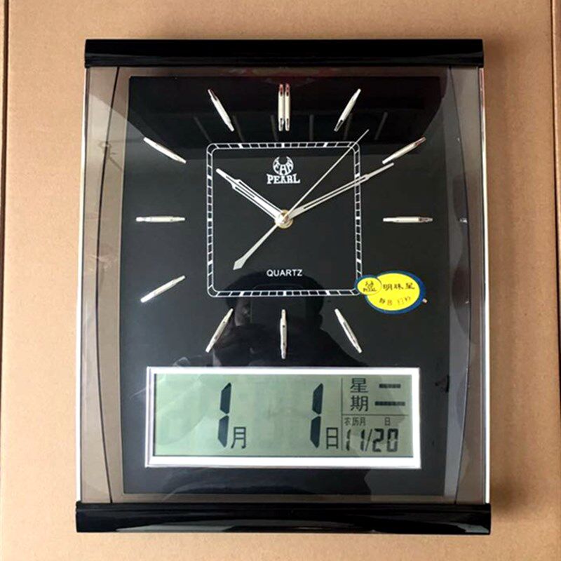 包邮高档明珠星钟表PW066扫描静音带温度日历星期时尚客厅挂钟