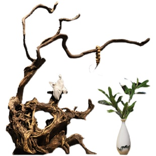 枯木风化根雕新中式禅意桌面摆件玄关电视柜边几茶桌创意家居装饰