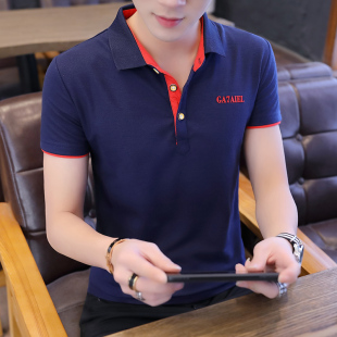 夏天有带领子短袖T恤男士翻领小衫青年宽松休闲男装上衣服外穿潮