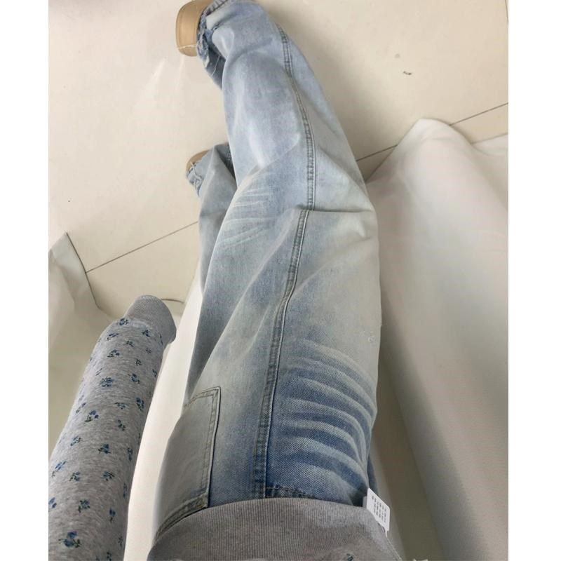 梨形身材窄版直筒牛仔裤女秋冬新款大码胖妹妹mm宽松显瘦阔腿长裤