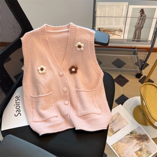 女大童开衫马甲毛衣秋冬款少女孩甜美可爱初中生学院风宽松针织衫
