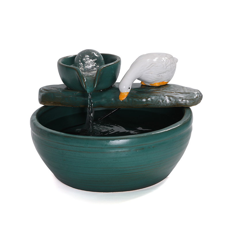 创意小型可爱招财流水生财摆件陶瓷水循环加湿器玄关乔迁开业礼品