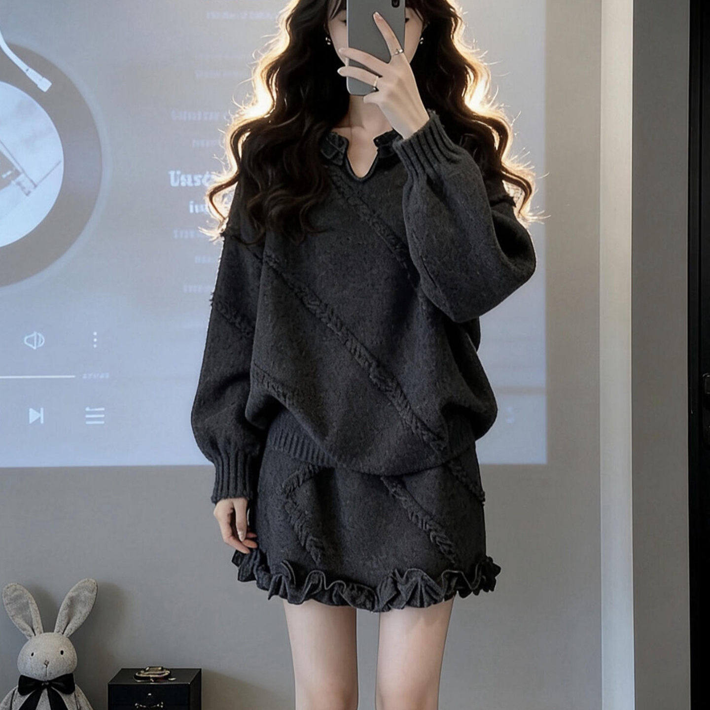 韩系甜美慵懒风毛衣套装女2025秋冬新款爆款针织上衣半身裙两件套