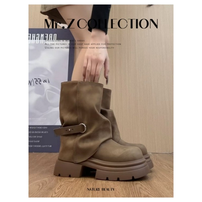 棕色厚底马丁靴女款2025新款秋冬加绒增高裤管英伦风美拉德短靴子