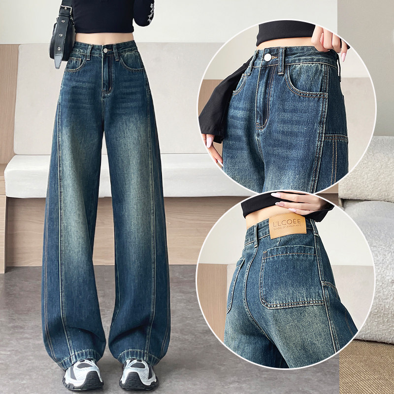 超火镰刀牛仔裤女冬季加绒加厚宽松遮腿型今年流行复古弯刀裤子