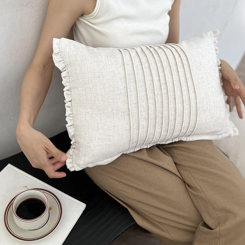 福笙 麻靠垫腰立体荷叶边腰枕汽车沙发枕抱靠枕LUD可拆亚办公椅垫