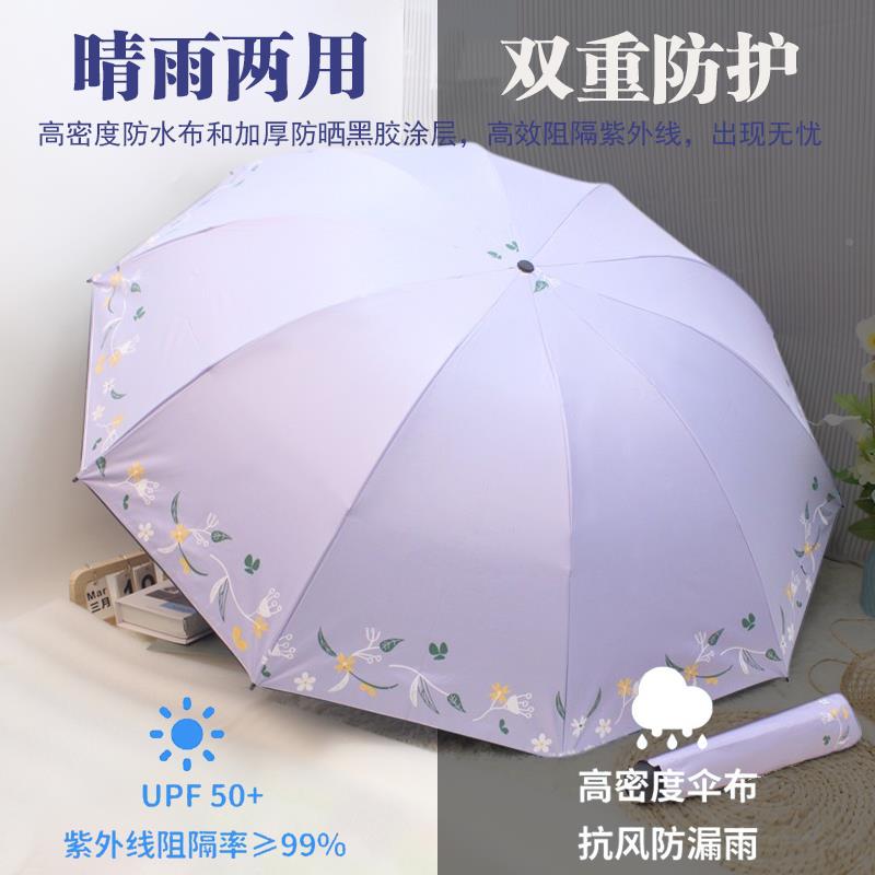女士固雨伞晴雨两用黑胶防晒外线折叠动手超紫大号37510加大加厚