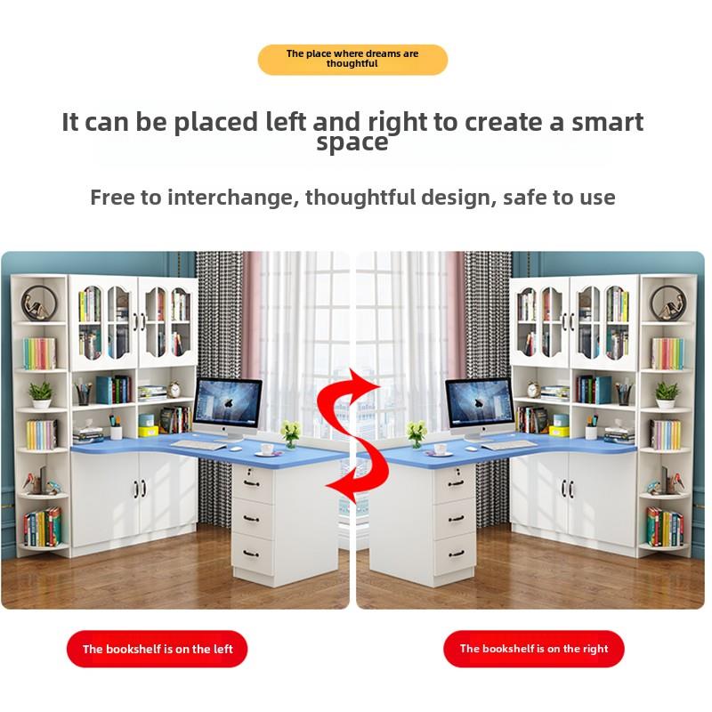 的实木角和桌书架集成桌脑组合学生学习写作简单家80063庭书柜电