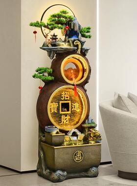 葫芦生流水财聚宝盆假WYF6613山落地摆件循环水景泉喷厅招财风水