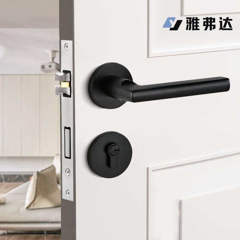 黑磁色门锁简约静音分体门把手卧室室通内用吸型家用实木房门锁具