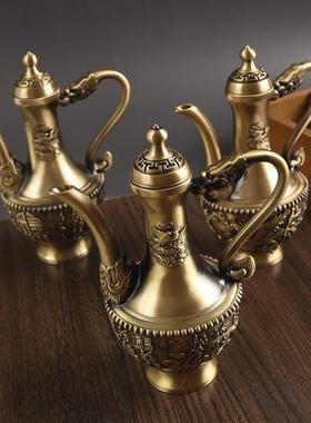 黄铜龙凤祥酒T-39呈铜工艺品摆件纯铜百餐厅福酒壶宴会家居复古壶