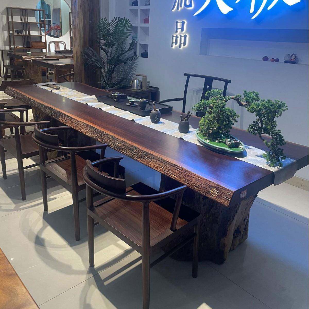 黑檀整板大板茶桌椅组合黑金檀实木茶几黑胡桃木办公室泡茶台现货