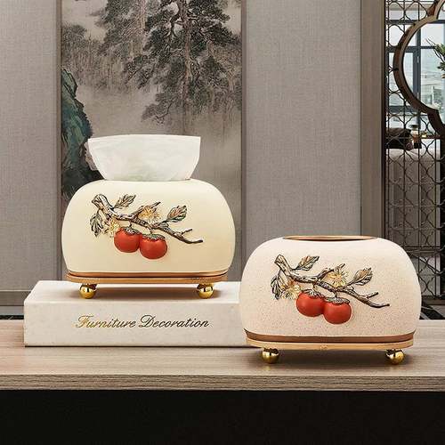 纸巾盒客厅新中式迁338茶几餐桌摆件饰意乔礼品家用创陶瓷纸装抽