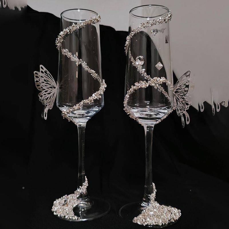 创意小众感制结敬酒杯di婚y材香料other包槟杯自订婚装饰礼物女生