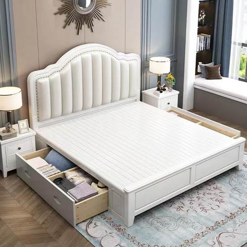 简式实木床现代约家用UEM卧室双人美床欧式高档轻奢主婚床软包公