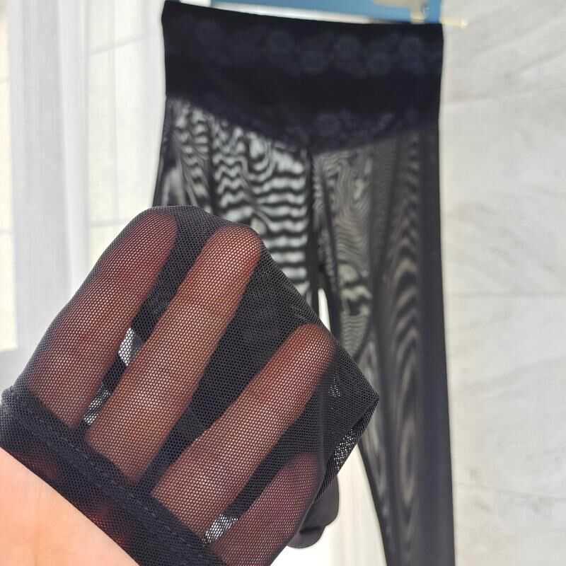 高腰透肉单层网纱打底裤女夏季薄款外穿防勾九分裤维宾弹力踩脚裤