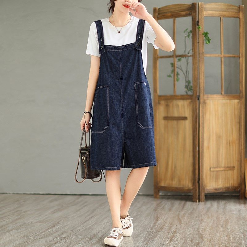大码胖mm大口袋宽松牛仔背带短裤女夏季显瘦五分裤吊带连体阔腿裤,女装/女士精品,牛仔裤,淘宝优惠券,粉丝福利购,淘宝优惠卷