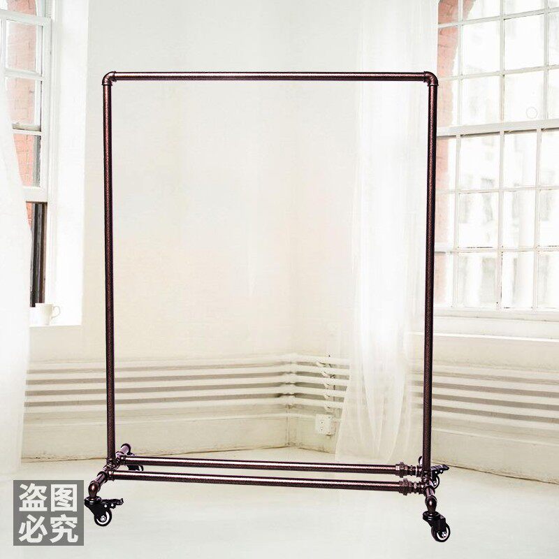 服装展示架水管龙门架铁艺晾衣架复古落地架服装店展会带轮挂衣架