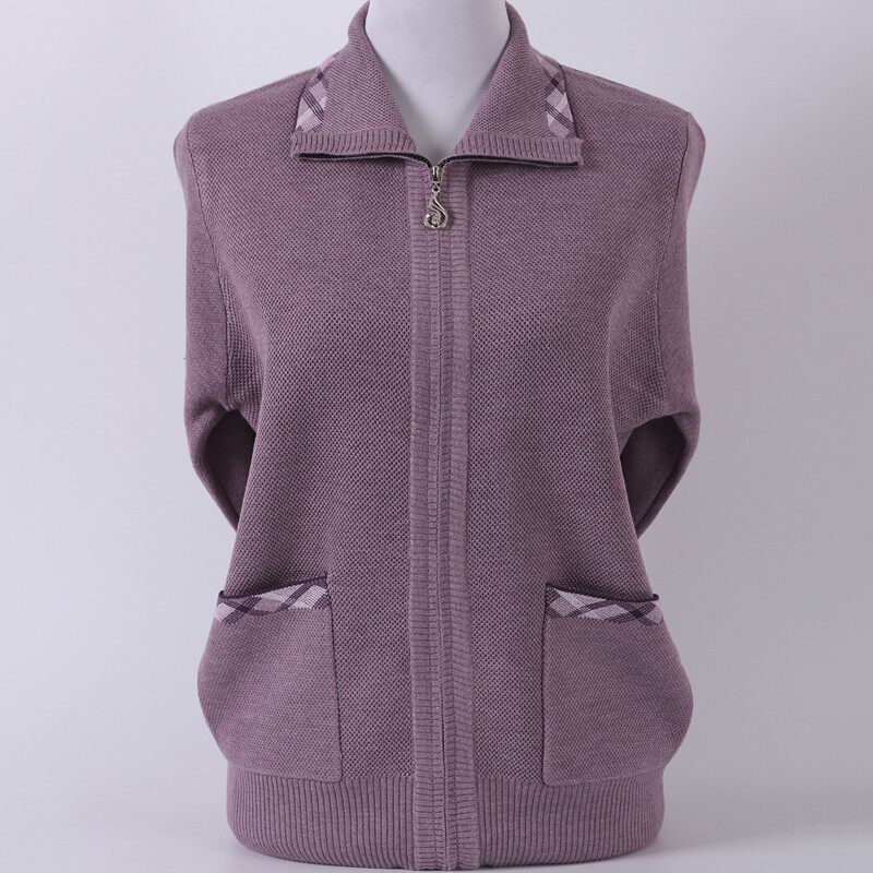 老年人冬装女加厚毛衣开衫60-70岁奶奶装羊毛衫拉链外套老人衣服8