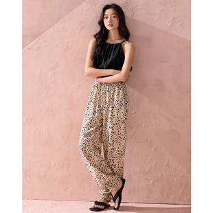 纯棉纱布薄款 女款 长裤 宽松豹纹束脚家居裤 睡裤 夏天棉绸空调裤 夏季