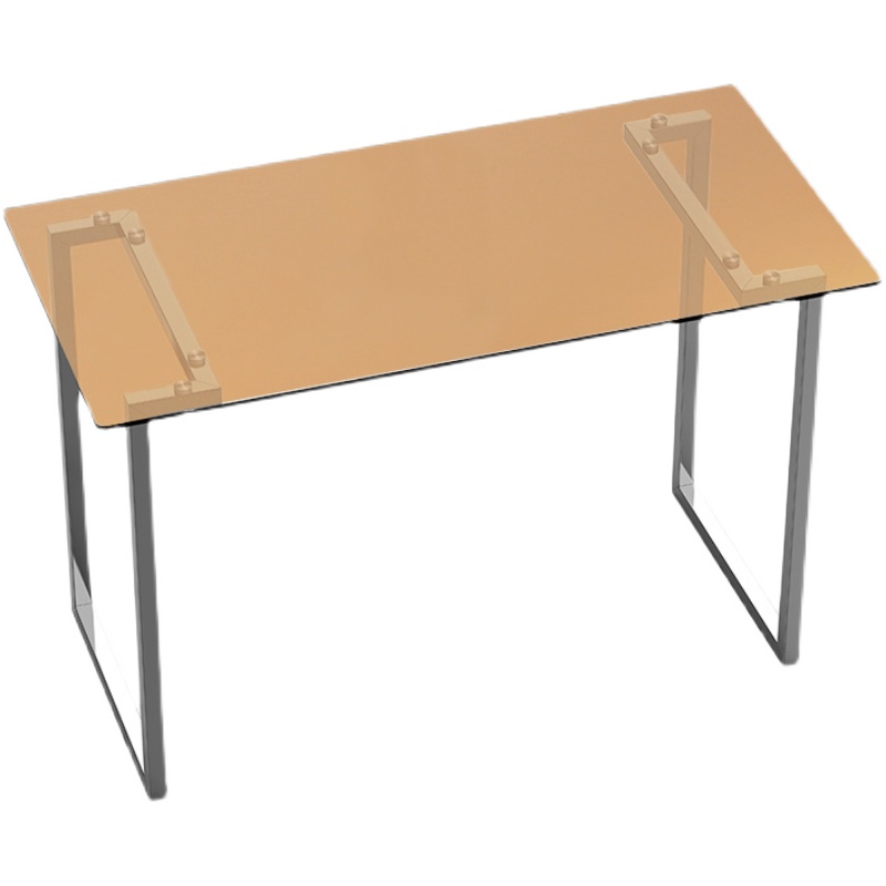 不锈钢极简长方形餐桌吃饭桌子蛋糕店早点咖啡桌子钢化玻璃金咖色