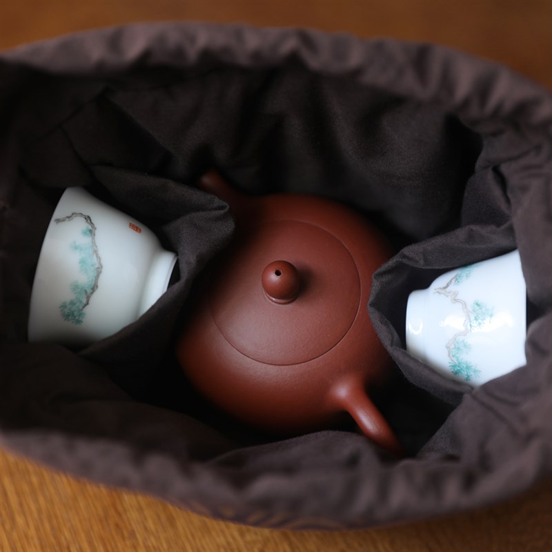 春泥桃皮绒加厚收纳旅行包茶叶罐茶杯茶具布袋茶壶一壶两杯大布包