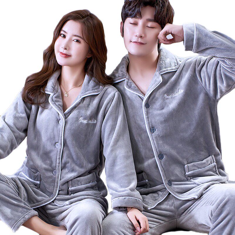 睡衣珊瑚绒女士加厚加绒法兰绒两件套装情侣开衫秋冬季男士家居服