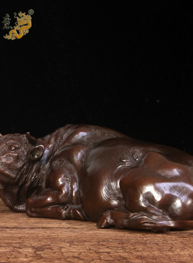 真古意 铜牛摆件生肖牛车载居家随身办公装饰工艺礼品摆饰摆放