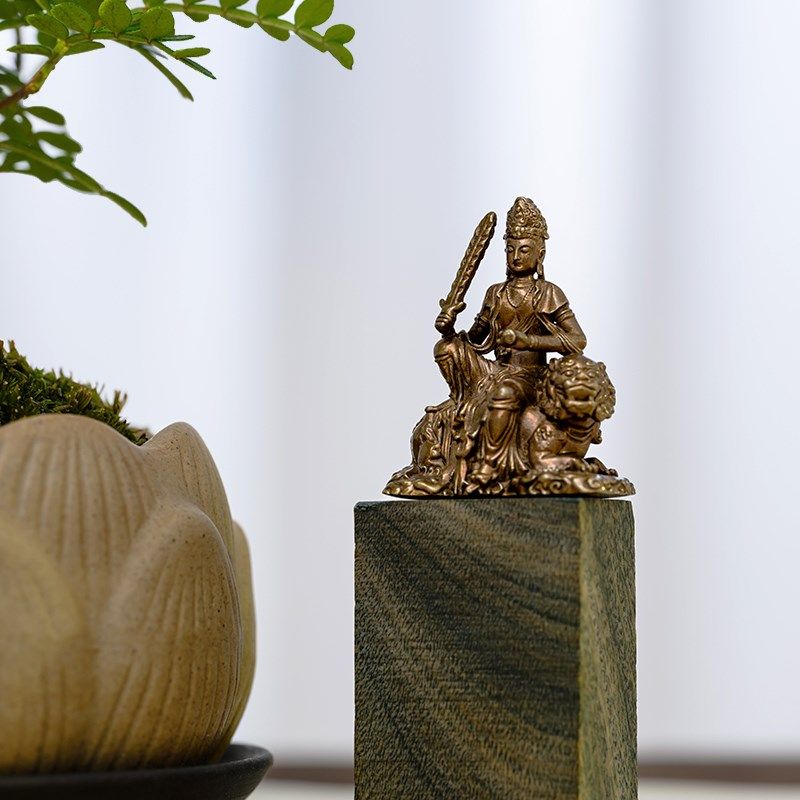 简修行普贤文殊菩萨像摆件青狮坐像精致迷你小号雕像茶空间装饰品