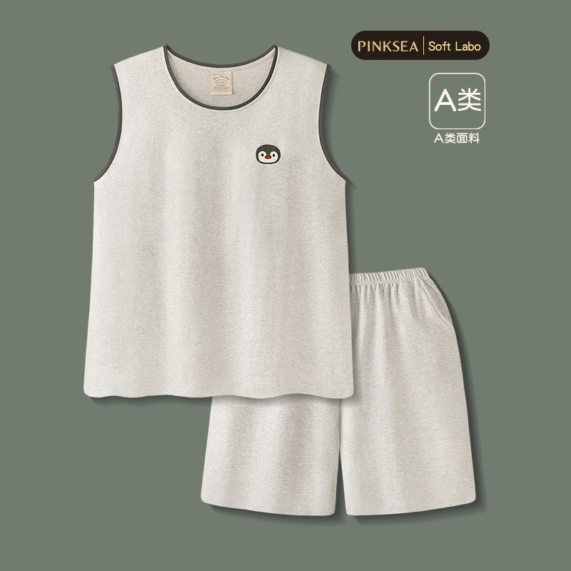 睡衣女款夏A类纯棉吊带背心短裤情侣套装夏季新款企鹅家居服男款