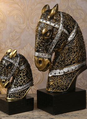 欧式招财将军马头玄关创意家居工艺品摆件客厅电视酒柜摆设软装饰