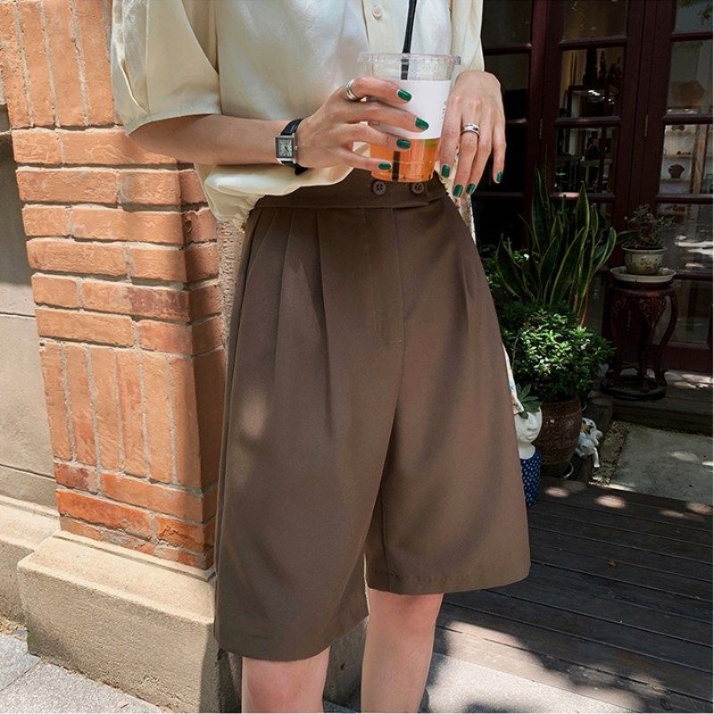 五分西装裤女夏季薄款高腰垂感显瘦休闲直筒中裤百搭阔腿短裤子
