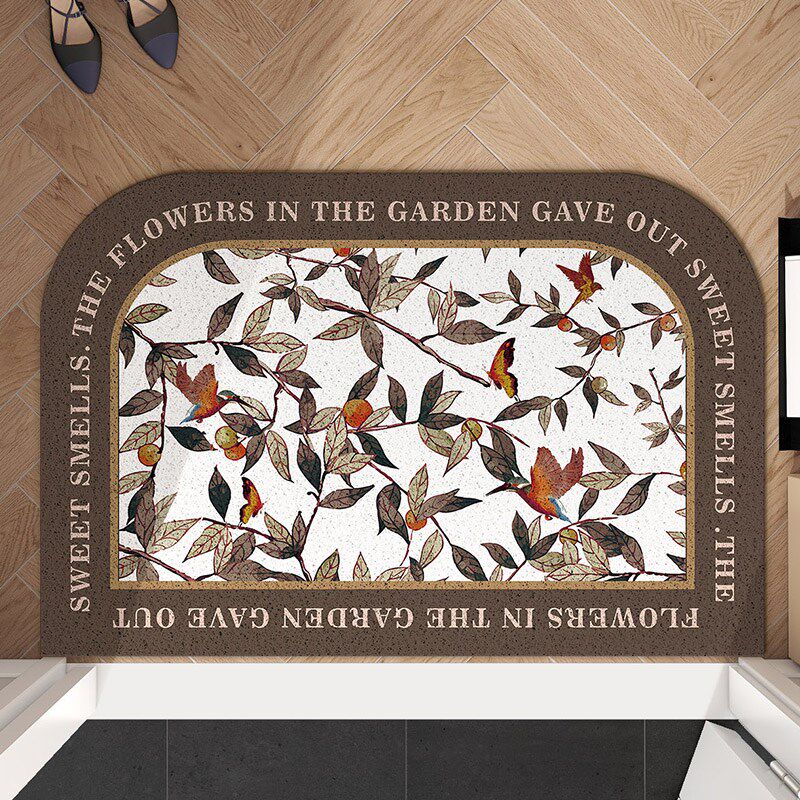 格林系美式花鸟进门地垫入户门口门垫门前玄关换鞋轻奢丝圈脚垫