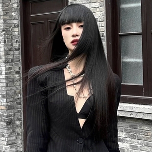 御姐黑长直假发女长发圆脸气质自然逼真空气刘海全头套 模特街拍