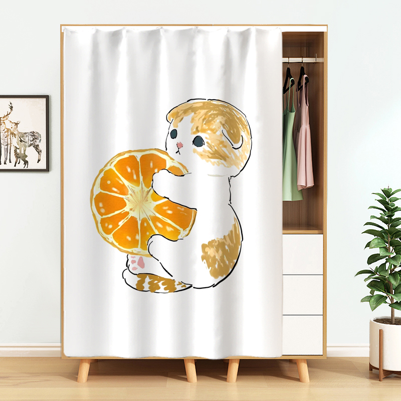 衣柜防尘门帘柜子卡通猫咪装饰拉帘橱柜书柜防尘遮挡帘免打孔布帘