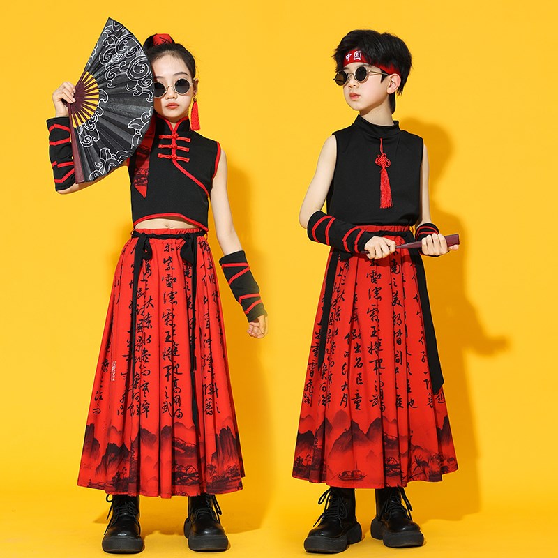 儿童表演服中国风走秀中秋国庆节男女童国学演出服街舞民族舞蹈服
