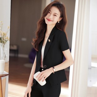 女短袖 休闲职业装 气质短款 西装 外套 修身 套装 套裙薄款 2024夏季 女装