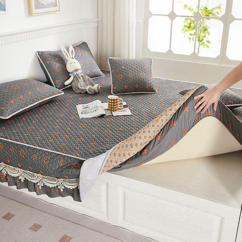 四季通用二合一夹棉床笠带床裙款床单大炕通用炕盖床盖防滑可定制