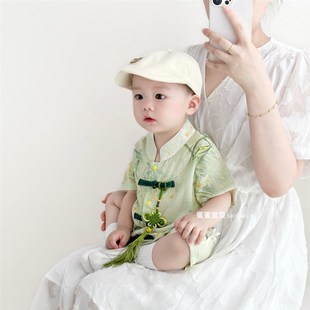 薄款 连体婴儿衣服少爷服满月百天夏季 周岁礼服夏天 男宝宝夏装 中式