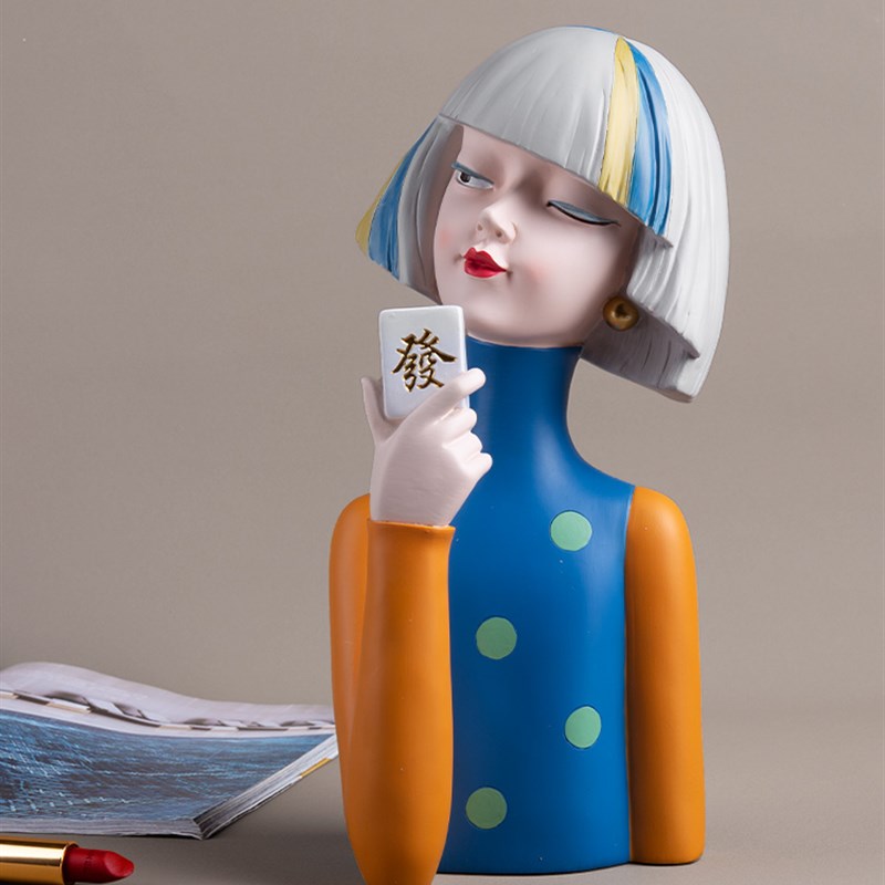 美妆女孩玄关钥匙收纳摆件客厅电视柜桌面家居装饰品创意礼物托盘