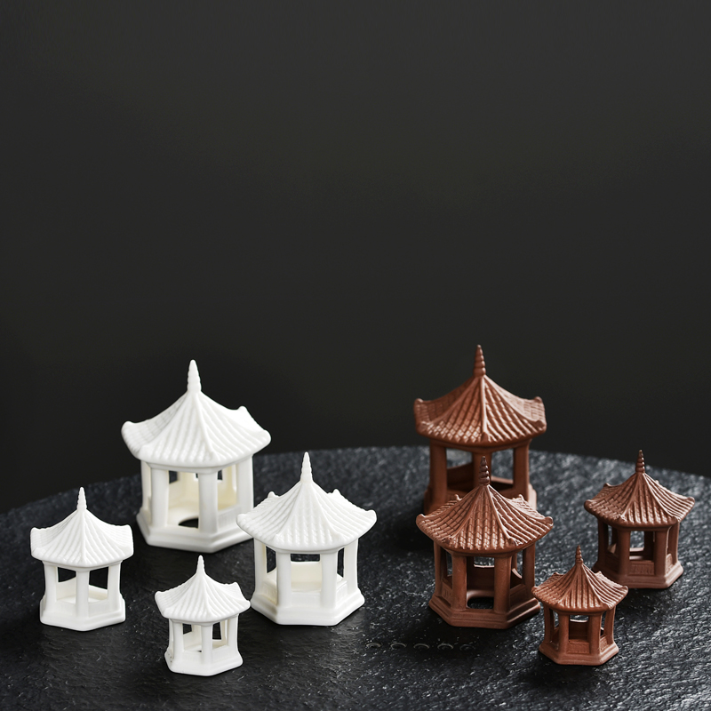 中式小亭子凉亭陶瓷家居摆件禅意盆景造景茶桌桌面装饰品茶道摆设