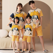 夏季 圆领家居服套装 薄款 短裤 纯棉母女装 一家三口四口亲子睡衣短袖