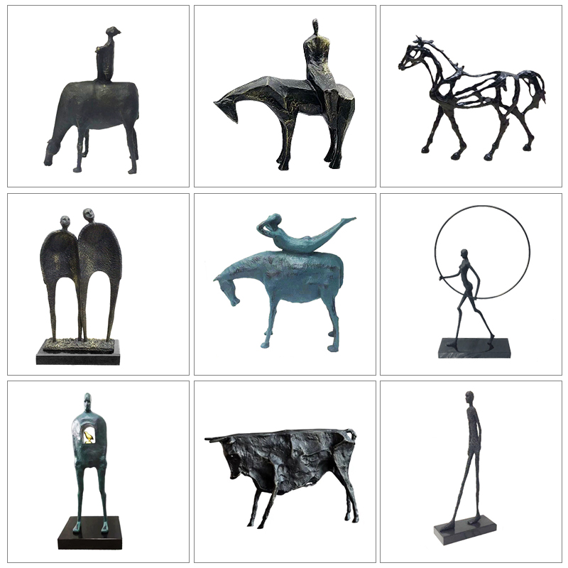 新中式样板房软装饰品摆件雕塑人物铁艺动物客厅玄关电视柜工艺品