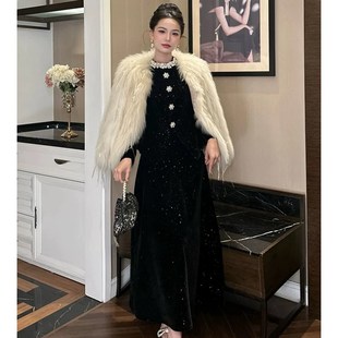 高端精致亮闪闪名媛连衣裙女新款年会晚宴重要场合高级感礼服长裙