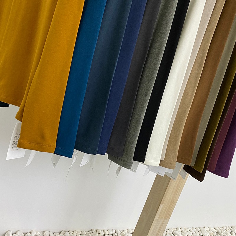 元熙9013半高领简约修身打底衫女秋冬中领加绒百搭长袖T内搭上衣