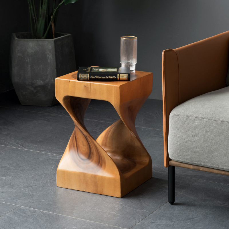 莫比乌斯方凳北欧原木雕刻茶几根雕坐墩民宿角几客栈酒店树桩凳子