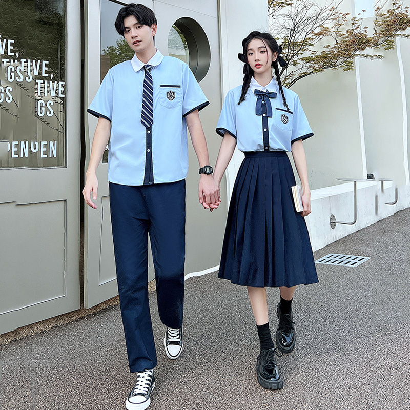 情侣装夏季短袖衬衣小初高中生毕业礼服学院风学生班服JK制服套装