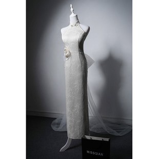 MISSQIAN 挂脖少女香槟色旗袍气质领证订结婚敬酒礼服 优雅新中式