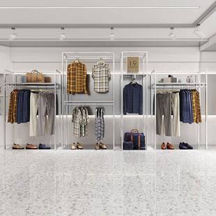 服装店展示架不锈钢拉丝银女装男装店陈列货架落地式双层挂衣架组